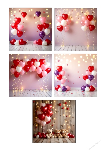 Romantic Heart Balloon Background Bundle – Valentine & Love Party Digital Backdrops