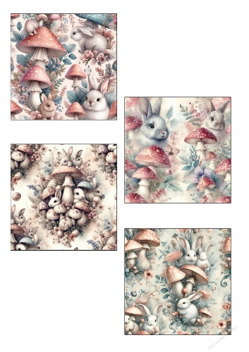 Seamless pattern vintage mushroom and rabbit