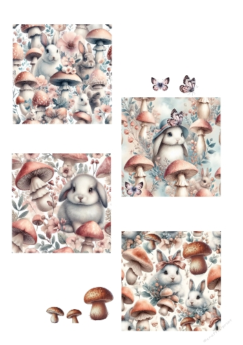 Seamless pattern vintage rabbit and mushrooms 