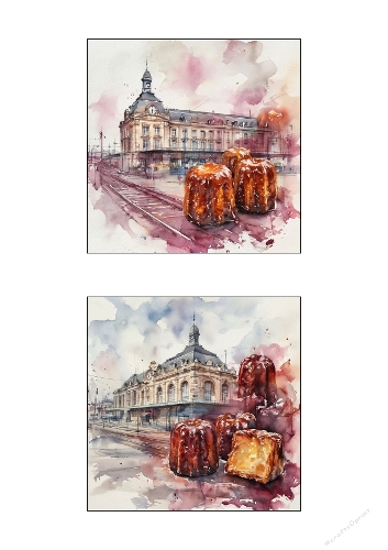 Kit bordeaux city and cannelé pastry watercolor