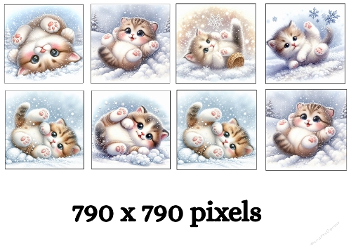 Cute Winter Kitten Clipart Bundle – Snowy Kawaii Cat Digital Illustrations 790x790