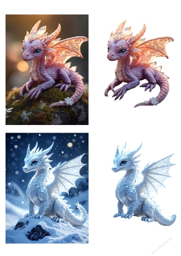 3D Baby Dragons Card Set – Crystal Pink & Ice Blue Fantasy Dragon Printable