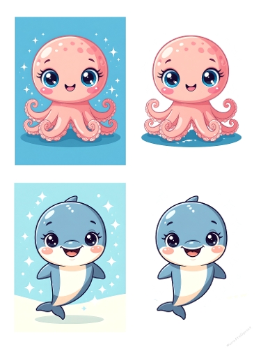 Cute Ocean Clipart Bundle – Kawaii Octopus & Baby Shark PNG