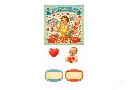 Funny Retro Mothers Day Card – Vintage Super Mom Illustration with Baby and Humorous Quote