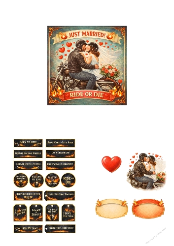 Biker Wedding Clipart Bundle – Just Married Ride or Die PNG