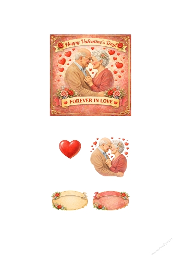Happy Valentines Day PNG Bundle – Forever in Love Senior Couple Clipart – Romantic Vintage Valentine Illustration