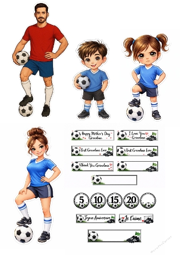 Soccer Family Clipart Kit – Dad, Kids & Mom Football Characters – Sports Card & Sticker Set