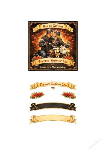Forever Ride or Die Biker Wedding Invitation Clipart Kit – Motorcycle Love Card Design