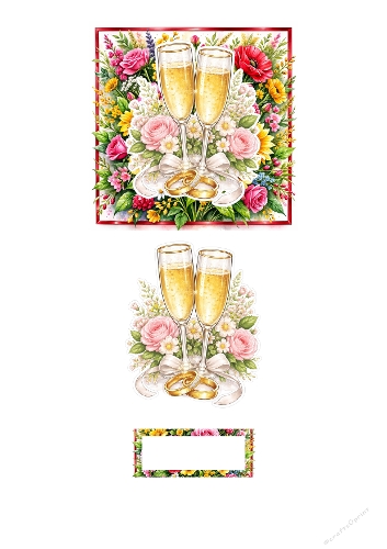 Elegant Champagne Wedding Clipart Set – Floral Toast with Gold Rings