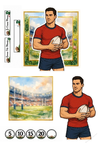3D Rugby Card Design – Athletic Player & Stadium Background Kit