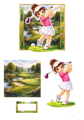 3D Golf Girl Card Kit – Cute Pink Golfer Printable Design