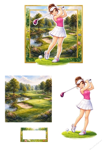 3D Golf Woman Card Kit – Elegant Pink Golfer Printable Design
