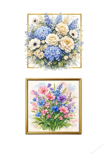 Set of 2 Elegant Floral Art Backgrounds – Blue & Pastel Watercolor Frames