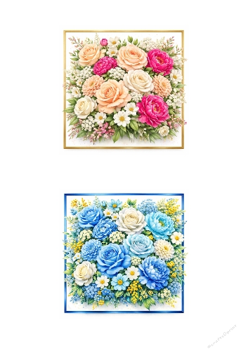 Set of 2 Floral Square Backgrounds – Pink & Blue Elegant Flower Frames