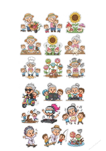 Cool Grandma & Kids Fun Adventure Sticker Set