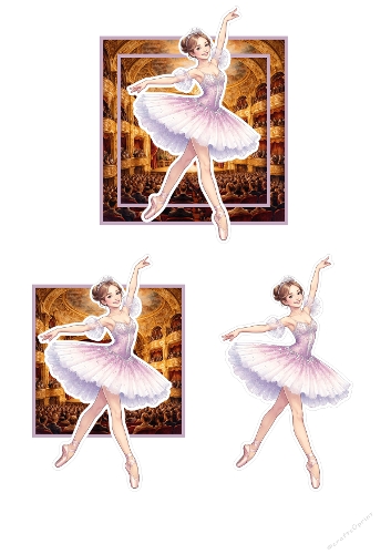 Graceful Ballerina in Grand Theater – Elegant Ballet Illustration Set