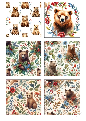 Woodland Bears Watercolor Collection – Set of 6 Forest Animal Illustrations