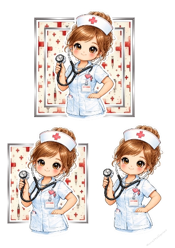 Cute Nurse Watercolor Illustration – Medical Clipart Set