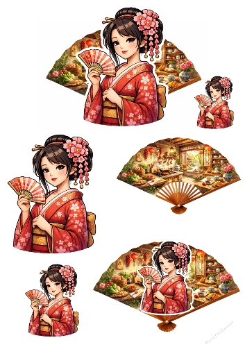 3d topper geisha and fan