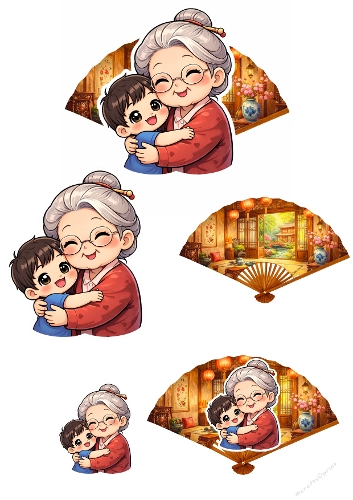 Adorable 3d grand mother and little boy 3d toppper