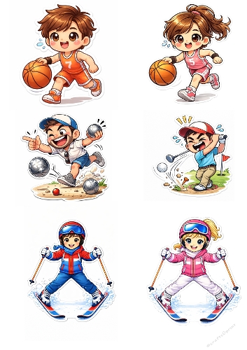 Kit stickers kawaii sport 