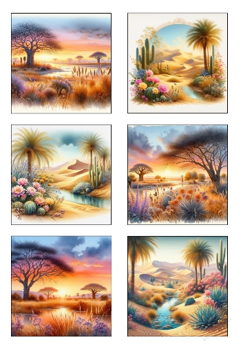 Desert & Savannah Watercolor Set – 6 Beautiful Landscape Paintings – Printable Art Kit