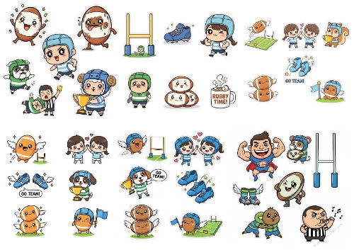 Cute Rugby Kawaii Sticker Kit – Adorable Rugby Stickers for Fans