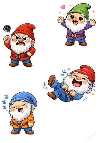 Set of 4 Cute Kawaii Dwarf Stickers – Adorable Little Gnome Stickers