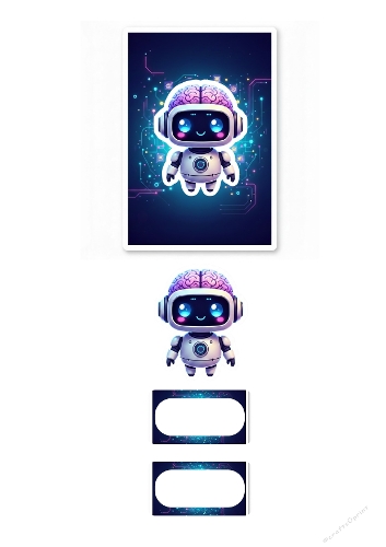 Simple AI Robot 3D Card – Futuristic Tech Theme – Printable Card Topper