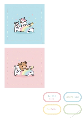 Cute Get Well Mini Cards – Unicorn & Bear – Printable Card Set