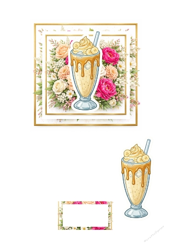 Banana Milkshake & Pink-Beige Flowers 3D Card
