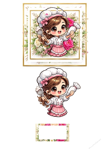 Pastry Chef and Flowers Simple 3D Card