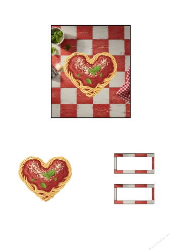 Romantic Spaghetti Heart 4D Card Kit – Tomato Sauce & Parmesan – Printable Card Design