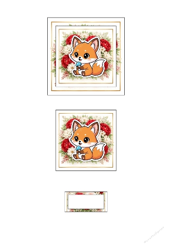 Simple 3D Card – Red Roses & Cute Kawaii Fox – Printable Card Topper