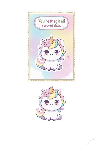 Simple 3D Birthday Card – Cute Kawaii Unicorn – Printable Card Topper