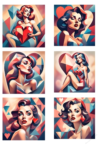Modern Cubist Pin‑Up Art – Geometric Female Portrait – Printable Design