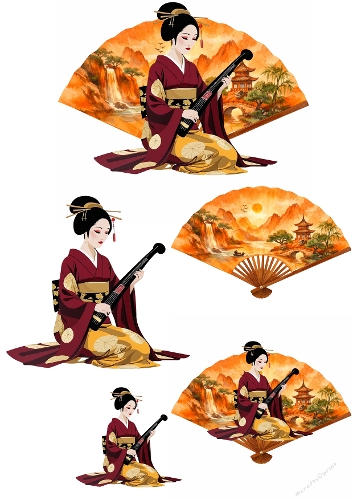 Simple 3D Card – Elegant Geisha with Fan – Printable Card Topper