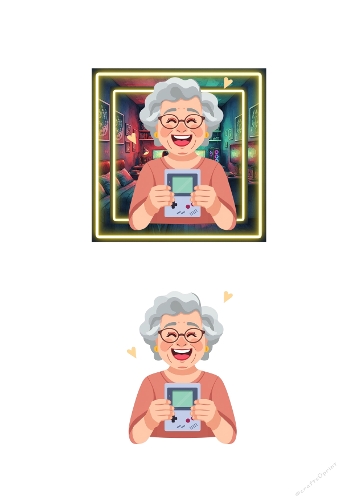 Simple 3D Card – Gamer Grandmother with Controller – Fun Printable Topper