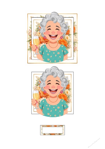 Simple 3D Card – Happy Grandmother with Champagne Glass – Celebration Printable Topper