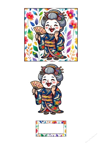 Geisha old and flowers 3d card funny
