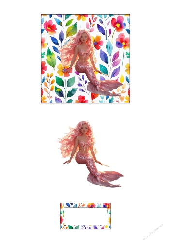 3d card mermaid and flowers 