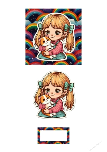 Vintage 3d card little girl and baby cat hug adorable