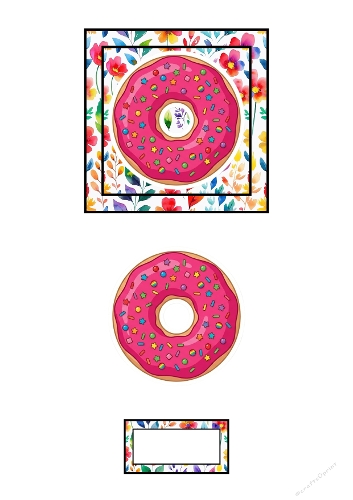 3d card donut.and seamless pattern flowers 