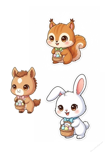 Cute Easter Animals Kit – Squirrel, Pony & Bunny with Egg Baskets – Printable Set