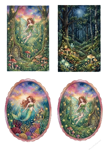 Watercolor Fantasy Kit with Mermaid and Fairy Card Designs