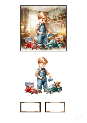 Little boy playing cars 3d card