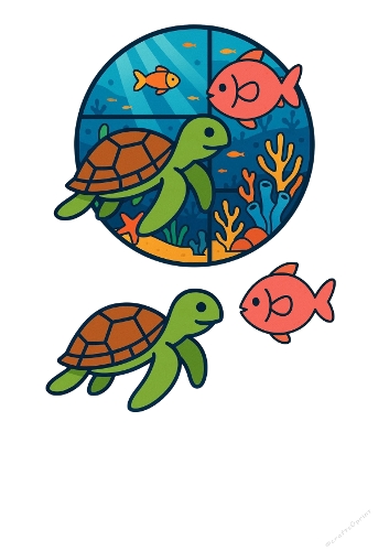 3d card ocean turtle and fishes 