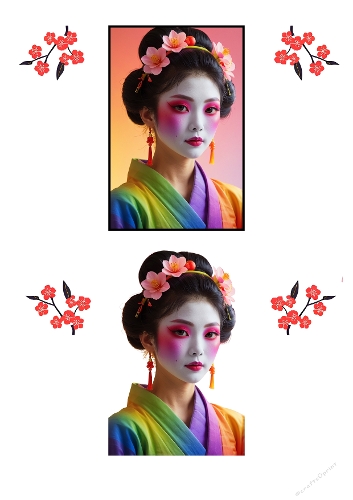 3d card simple geisha colorful beautiful