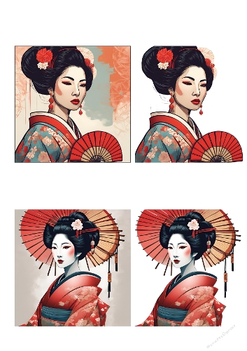 3d card geisha vintage kit
