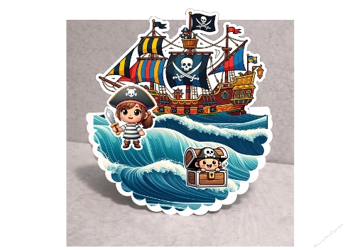 Cute Pirate Ship & Treasure Chest Kids Illustration